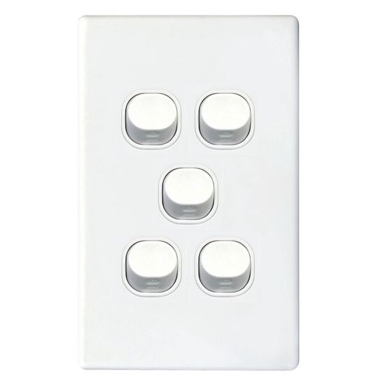 5Gang 16Amp Slimline Wall Switch - White